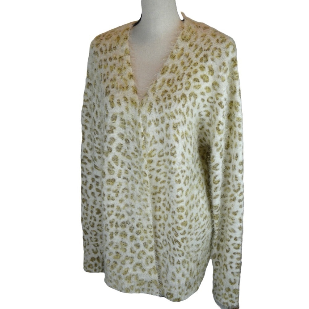 Peyton Primrose‎ Soft Fuzzy Open Knit Cardigan, Size XL Leopard Pattern